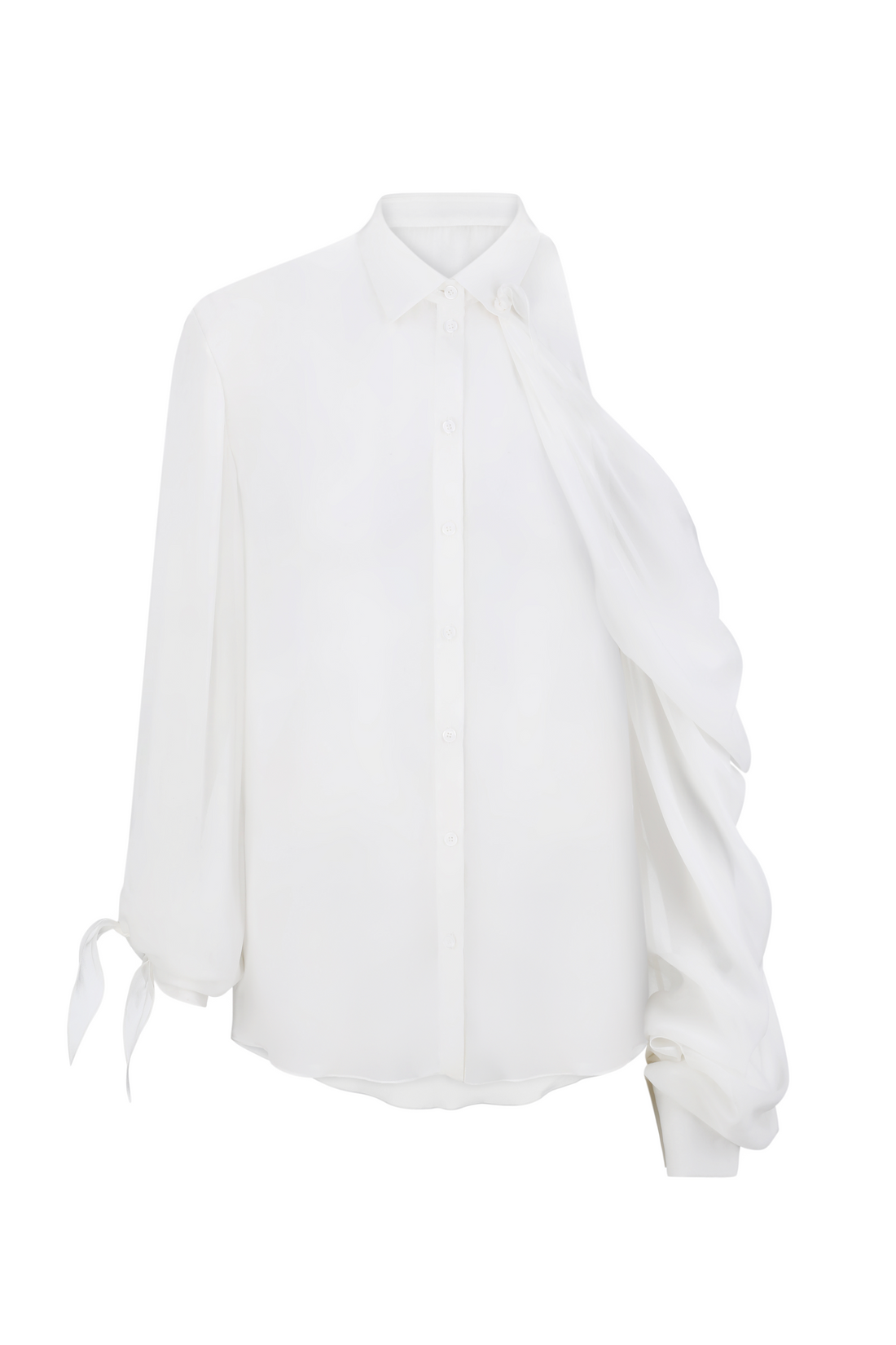 Chiffon silk shirt with open shoulder