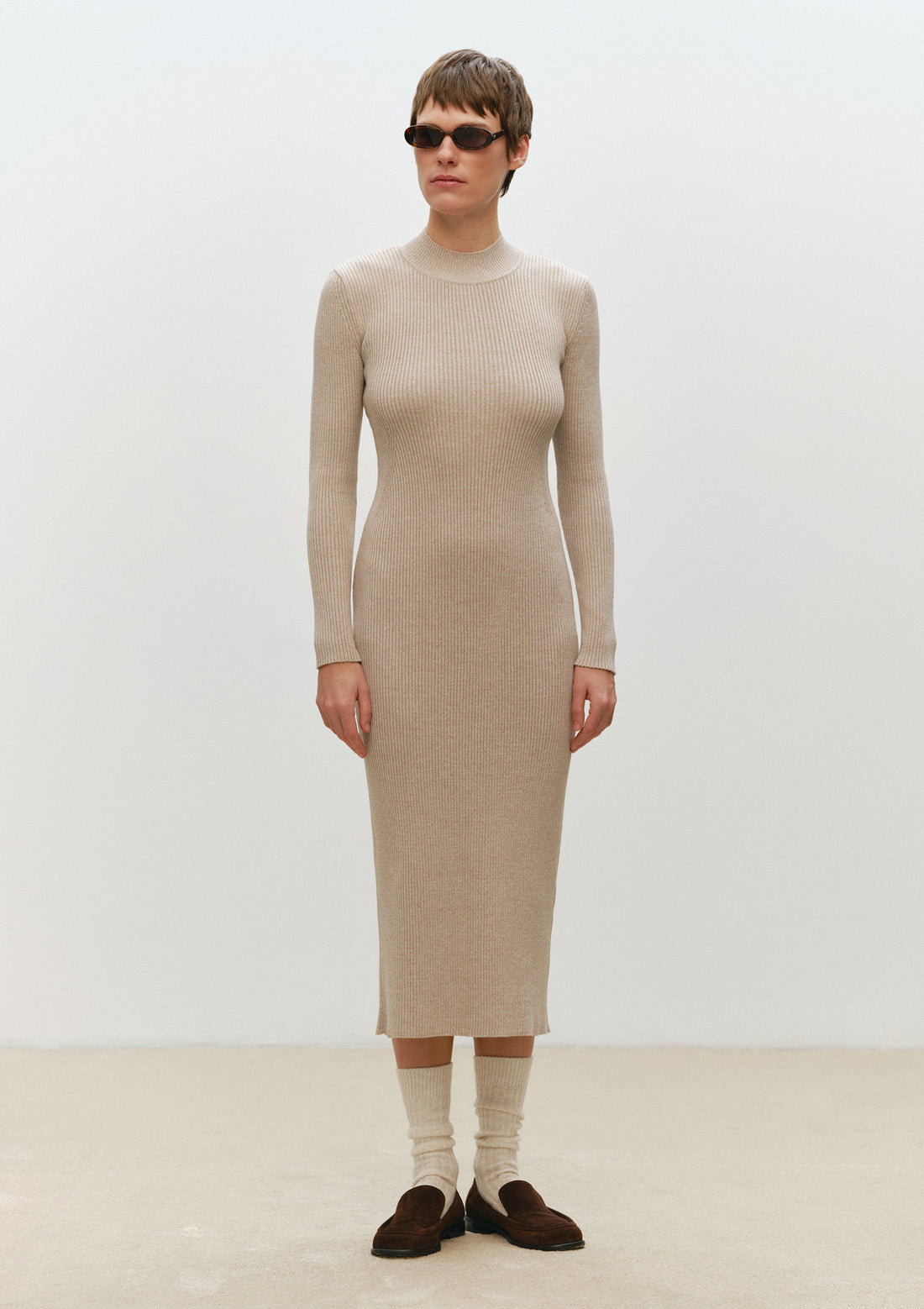 Ribbed Knit Dress in sand