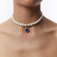 Pearls Choker With Blue Heart