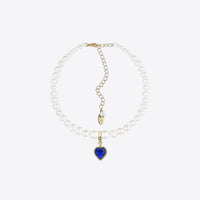 Pearls Choker With Blue Heart