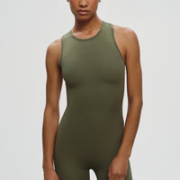 Asymmetric Leotard in sage
