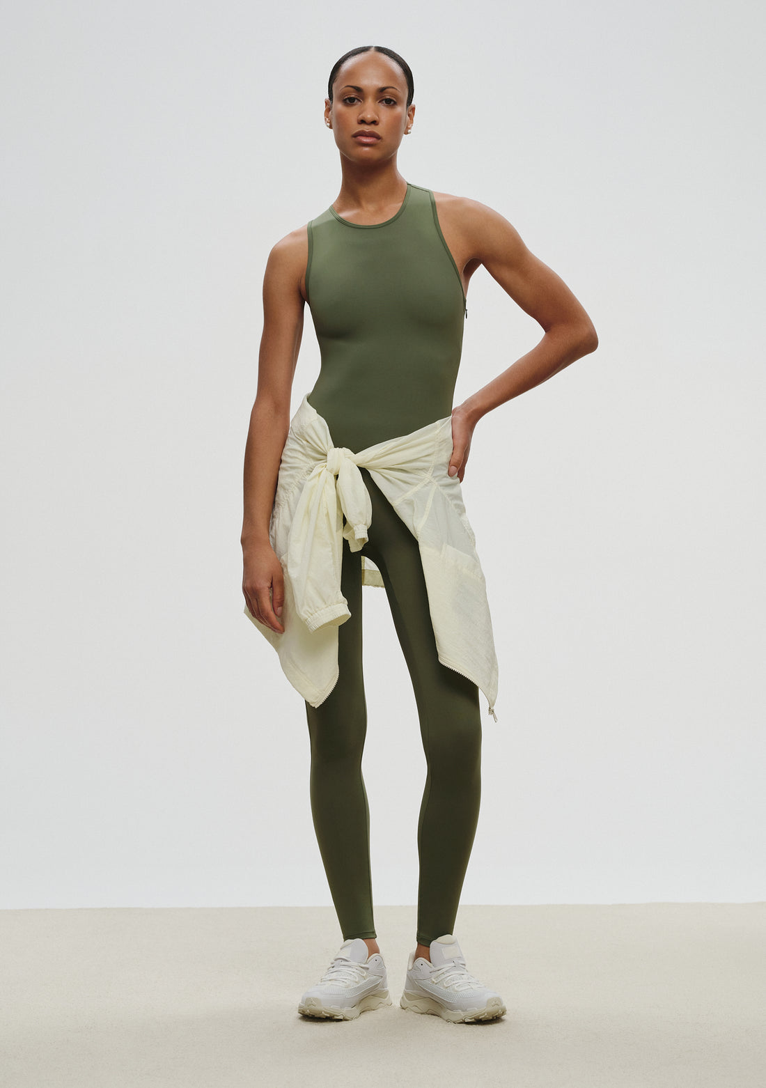 Asymmetric Leotard in sage