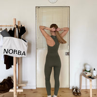 Asymmetric Leotard in sage