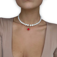 Pearls Choker With Red Heart