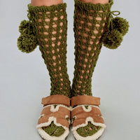 Knee Socks with Pompoms in Green