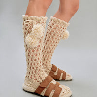 Knee Socks with Pompoms in Milk