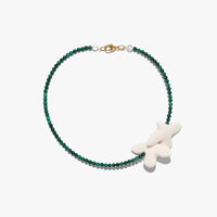 Myrni small-sized malachite necklace with two porcelain birds
