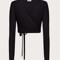 Textured Wrap Top in black