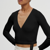Textured Wrap Top in black
