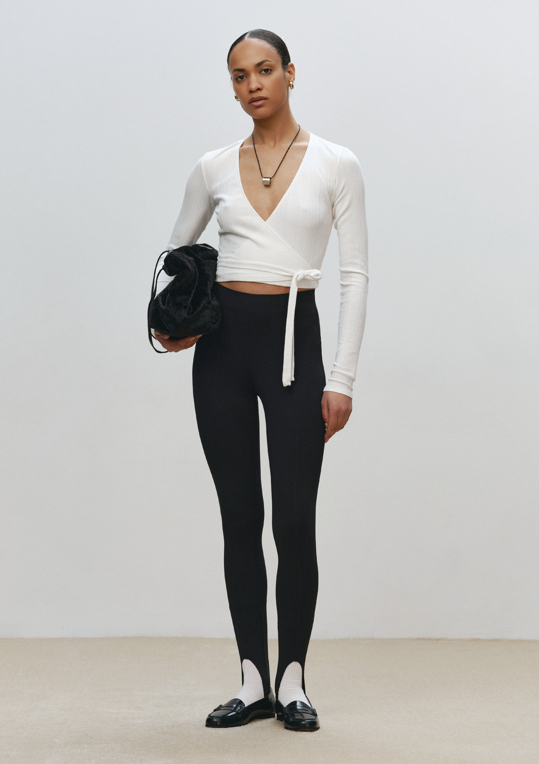 Textured Wrap Top in ivory