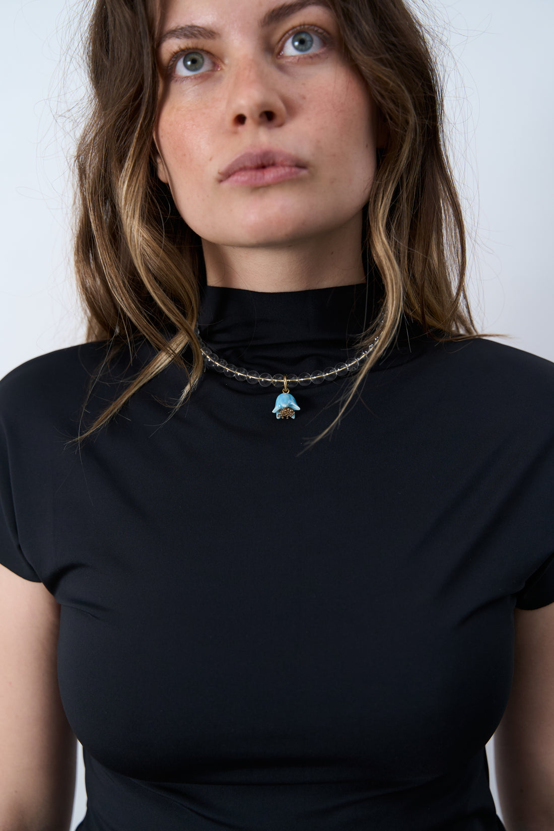 Polysk crystal necklace with light blue bell flower