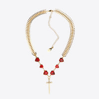 Sword and red hearts necklace