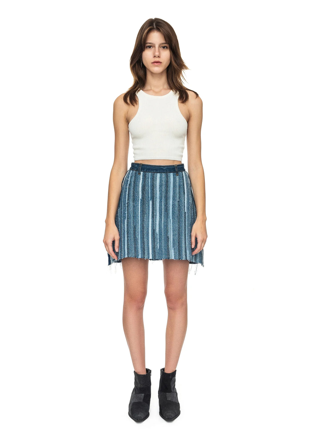 Hand-woven denim skirt