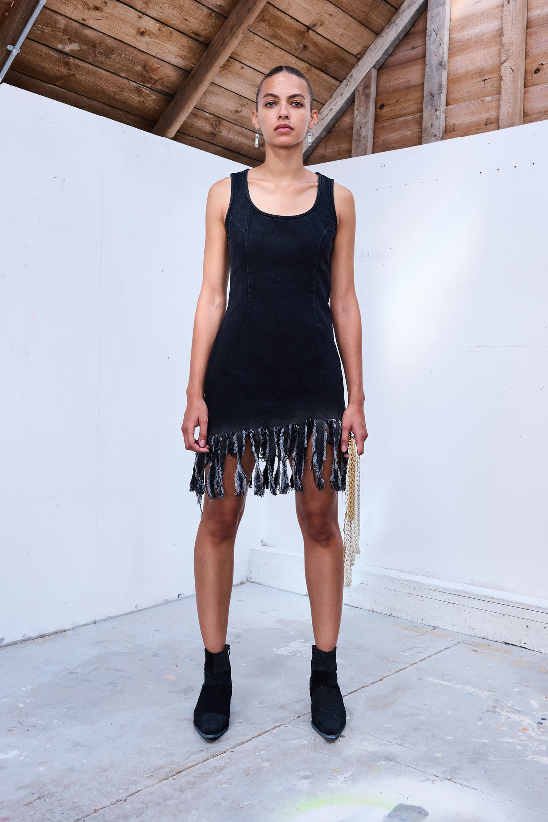 Denim Dress with Fringes