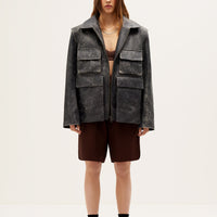 Leather Bomber Jacket with Pockets