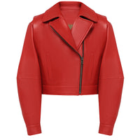 Leather biker jacket in red