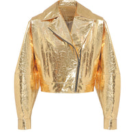 Leather biker jacket in gold