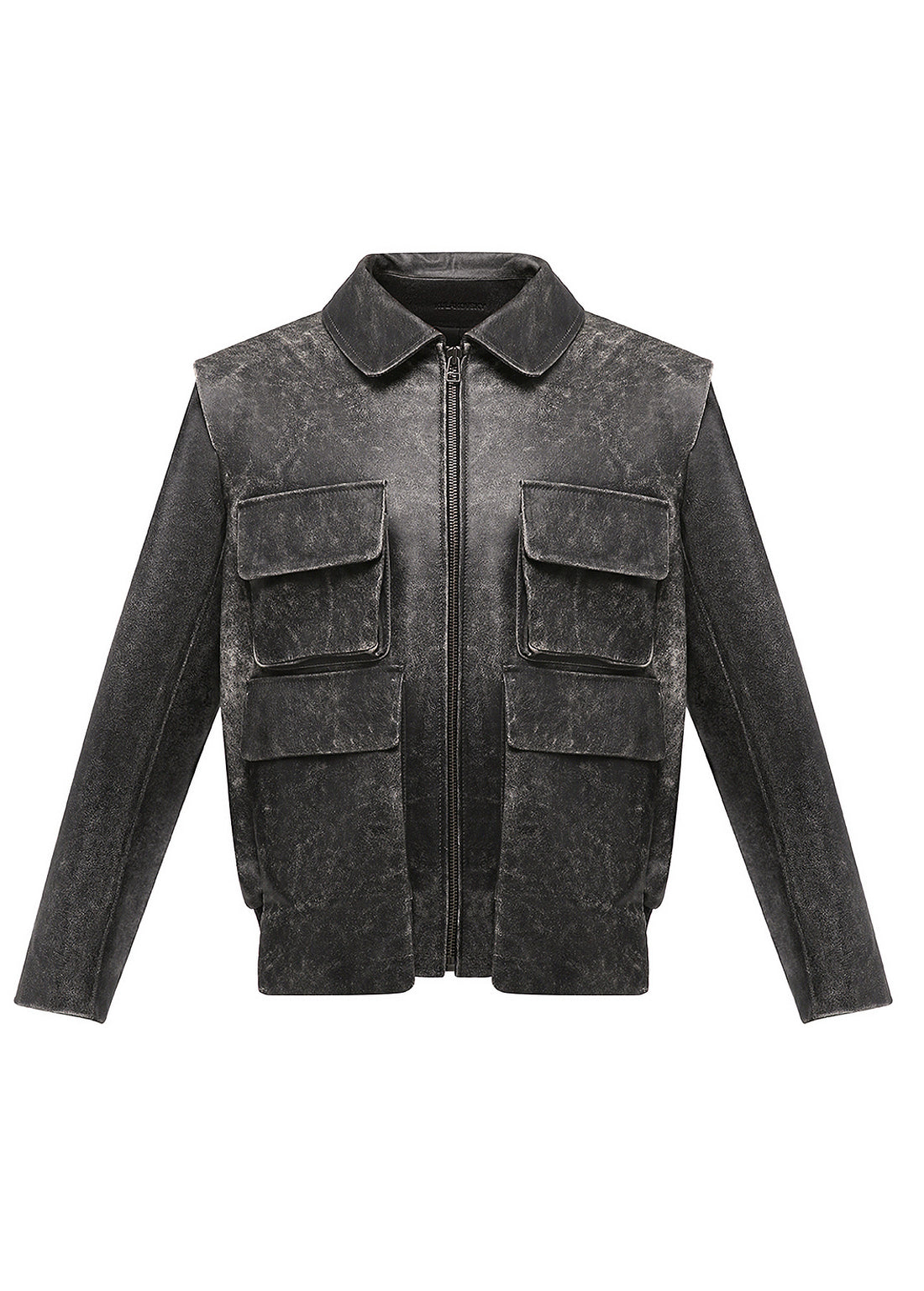 Leather Bomber Jacket with Pockets