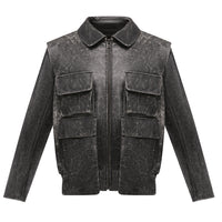 Leather Bomber Jacket with Pockets
