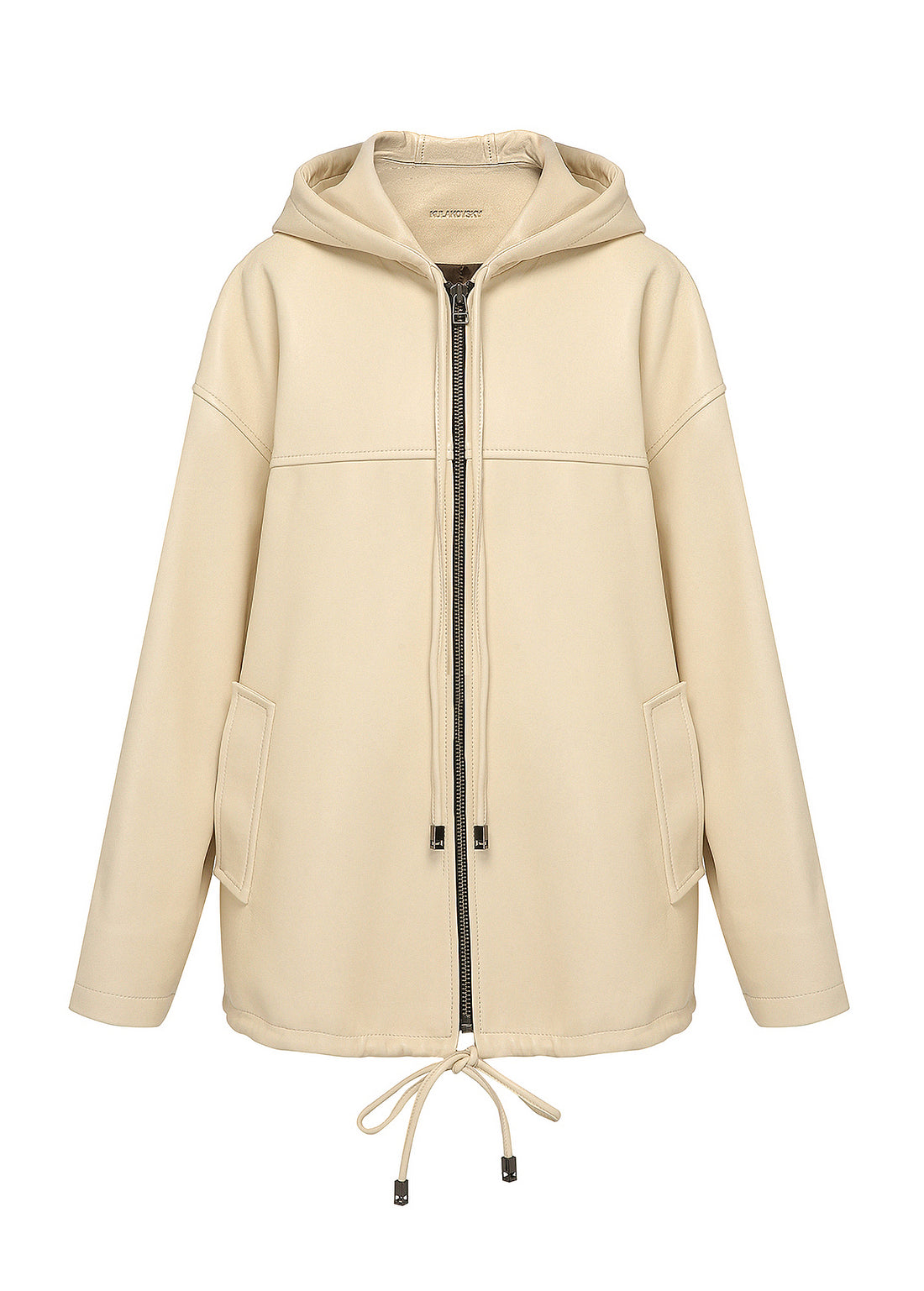 Hooded leather bomber jacket in milk