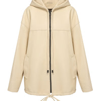 Hooded leather bomber jacket in milk