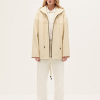 Hooded leather bomber jacket in milk