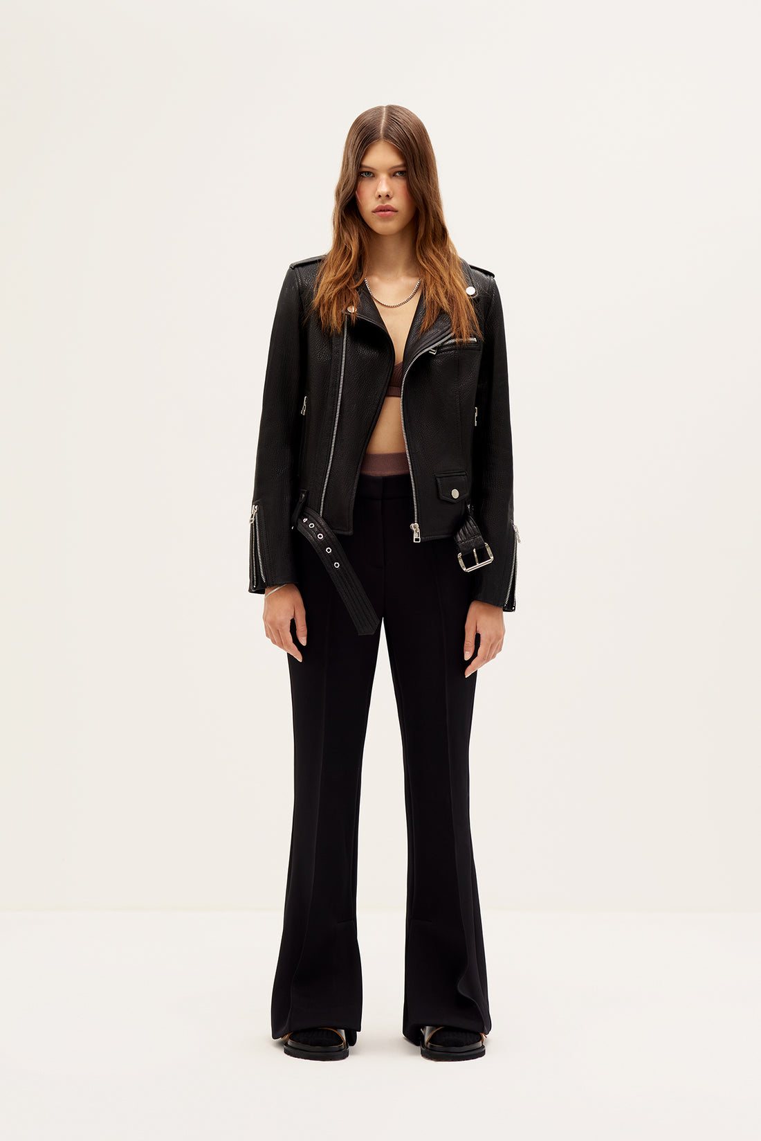 Classic leather biker jacket in black