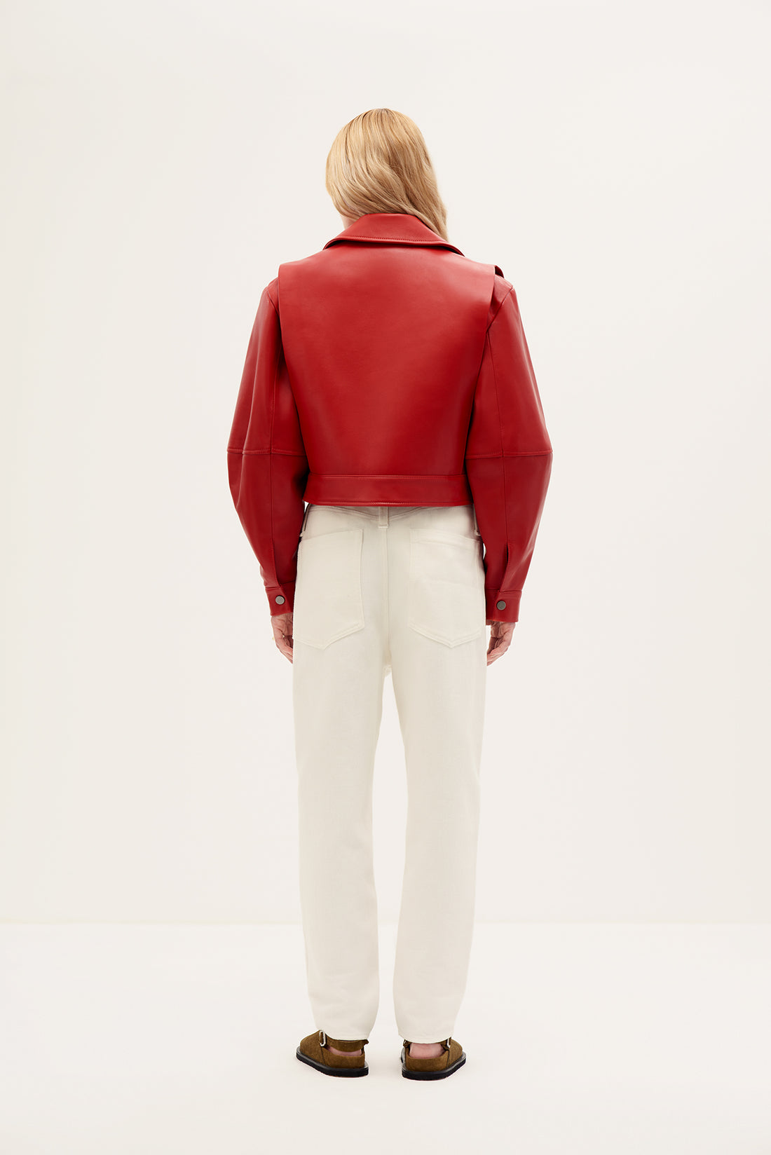 Leather biker jacket in red