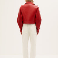Leather biker jacket in red