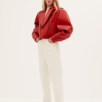 Leather biker jacket in red