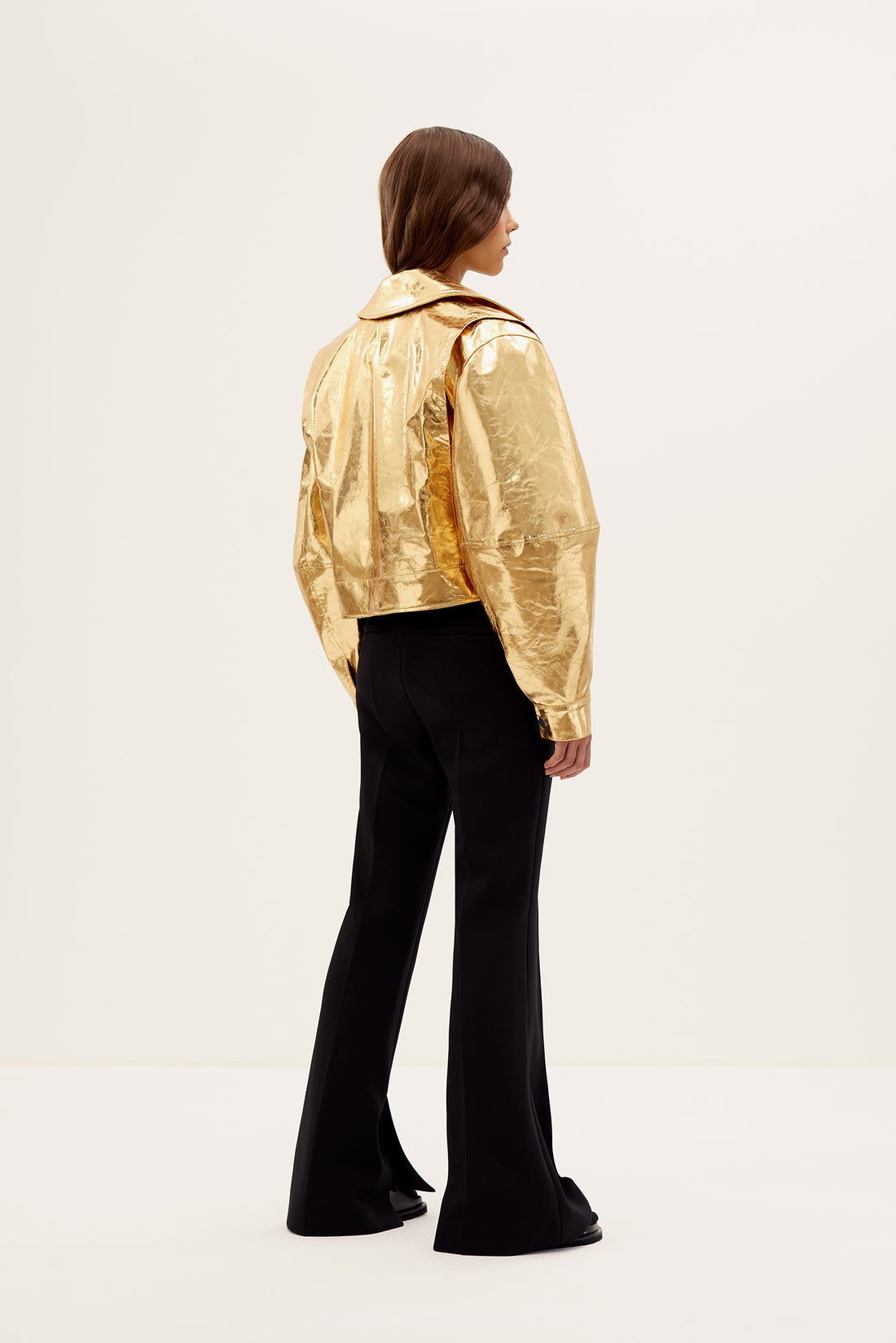Leather biker jacket in gold