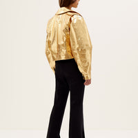 Leather biker jacket in gold