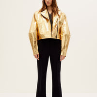 Leather biker jacket in gold