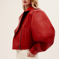 Leather biker jacket in red
