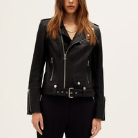 Classic leather biker jacket in black