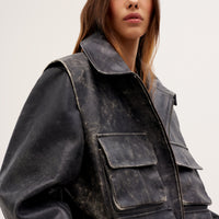 Leather Bomber Jacket with Pockets