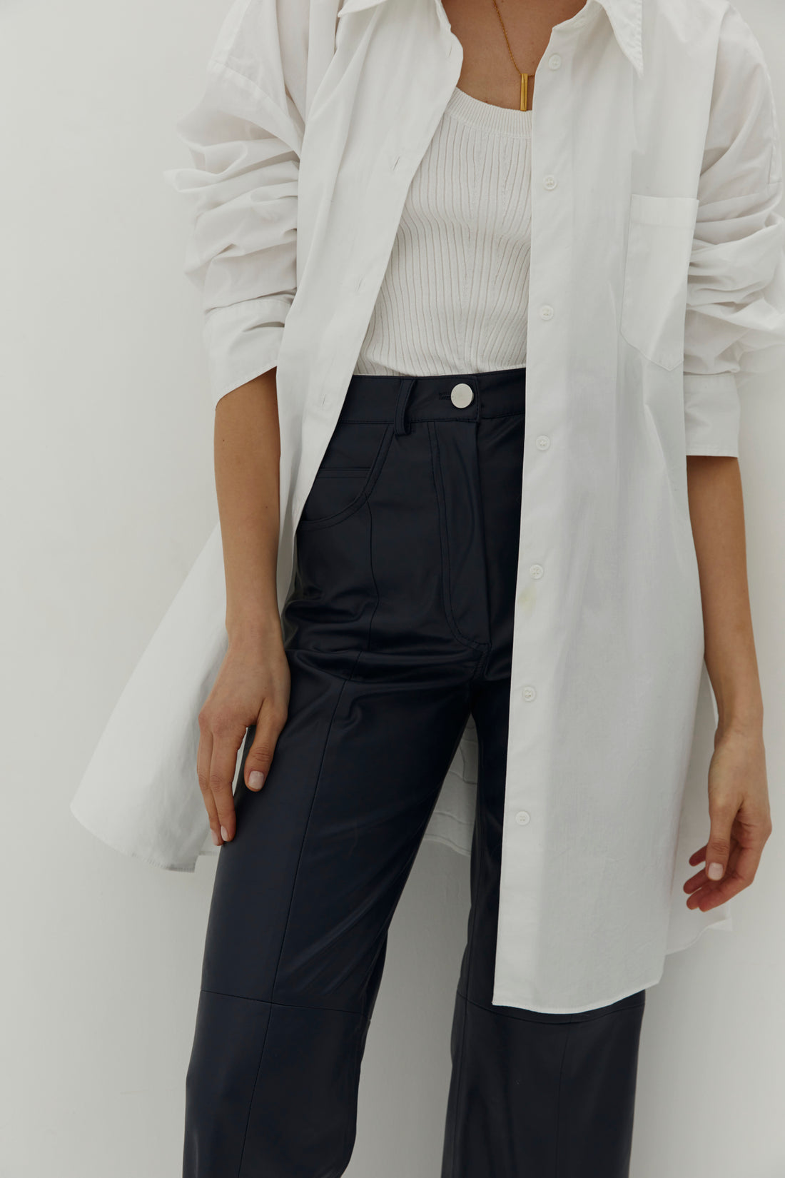 Eco Leather Trouser in Navy Blue