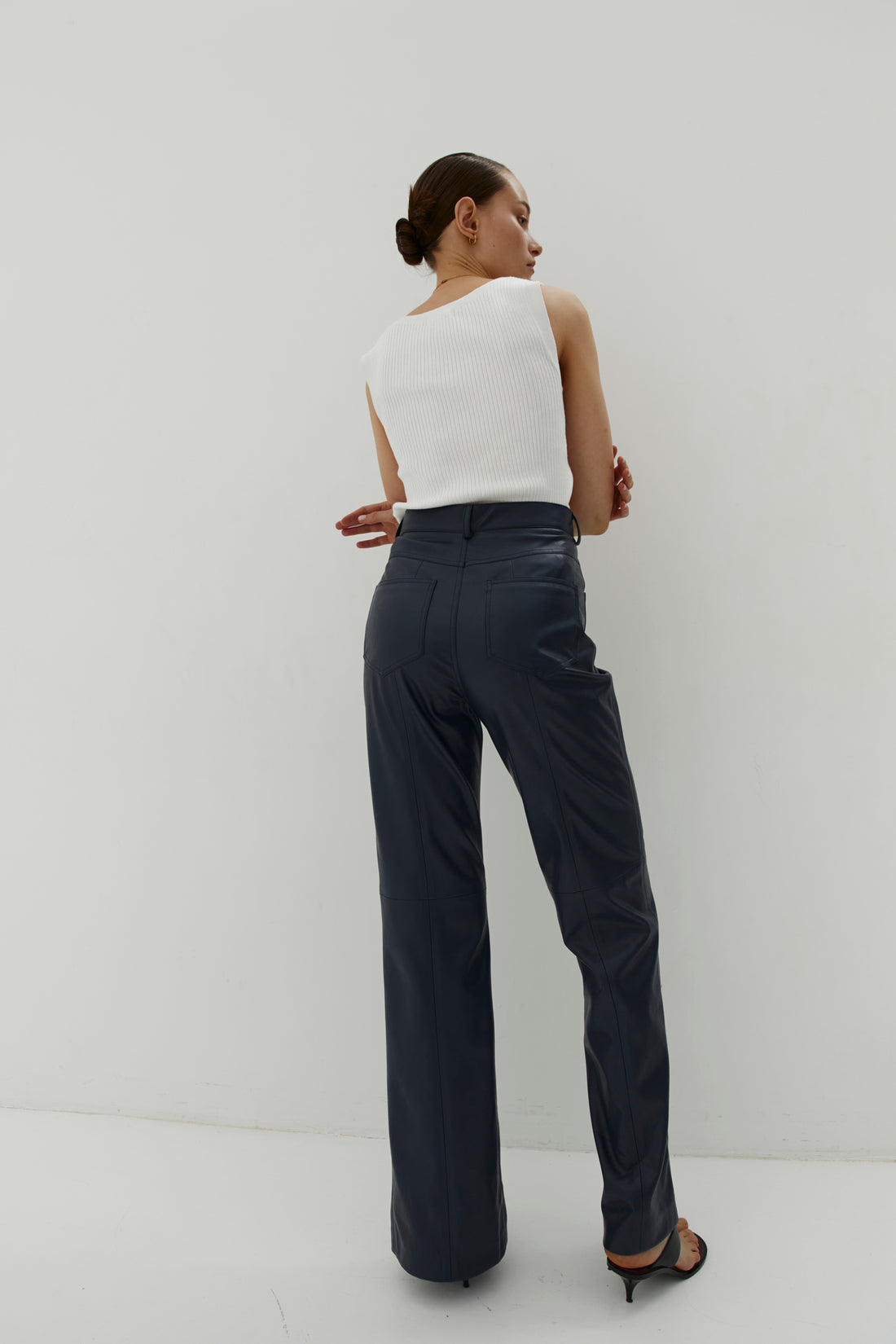 Eco Leather Trouser in Navy Blue