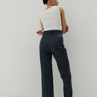 Eco Leather Trouser in Navy Blue