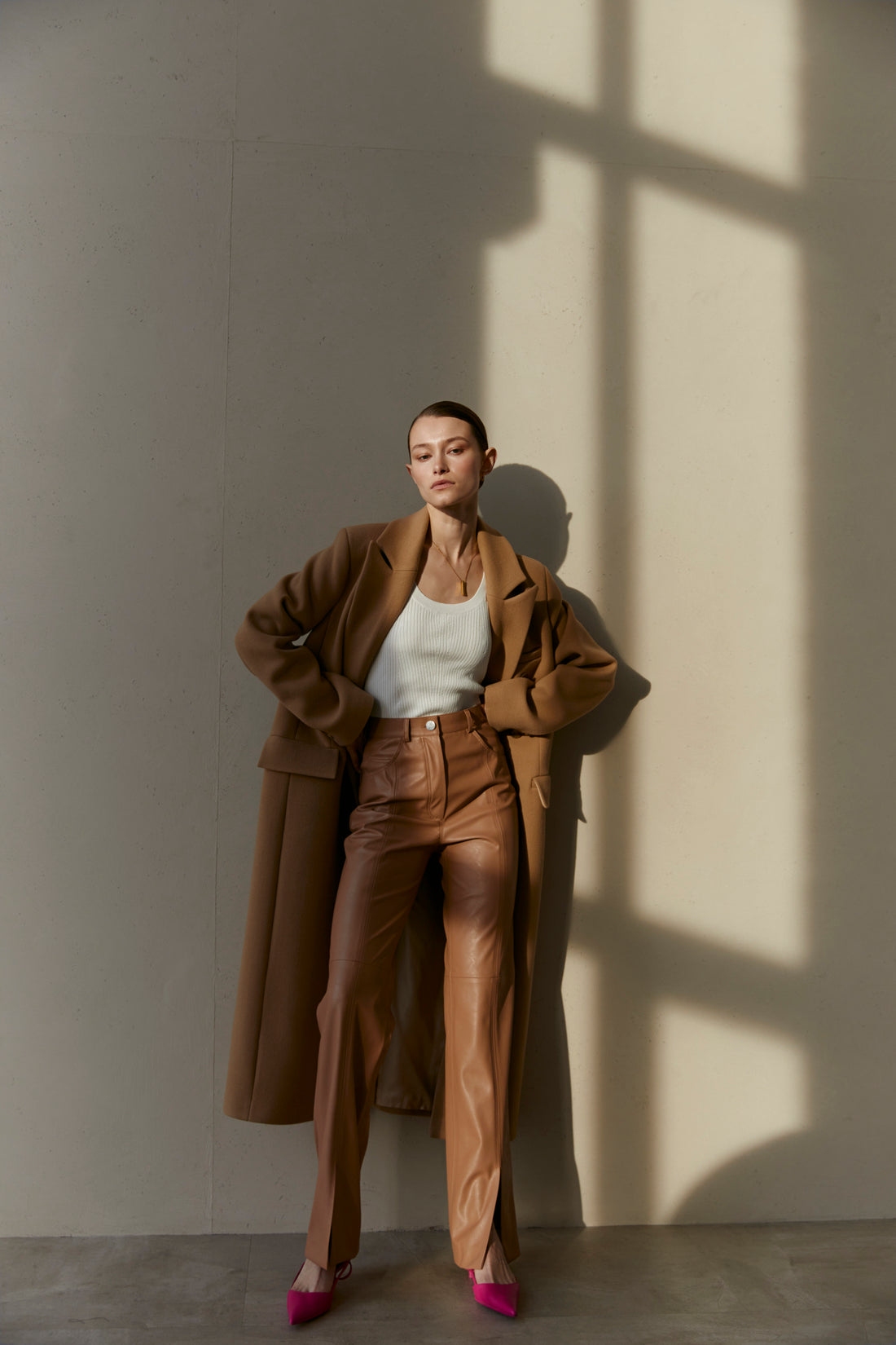 Eco Leather Trouser in Caramel