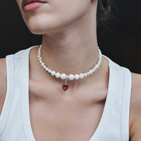 Pearls Choker With Red Heart