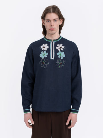 Lekvar Men’s Embroidered Shirt in dark blue