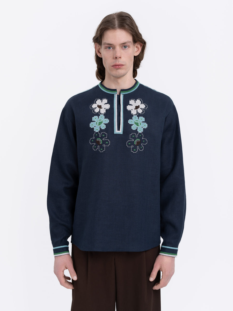 Lekvar Men’s Embroidered Shirt in dark blue
