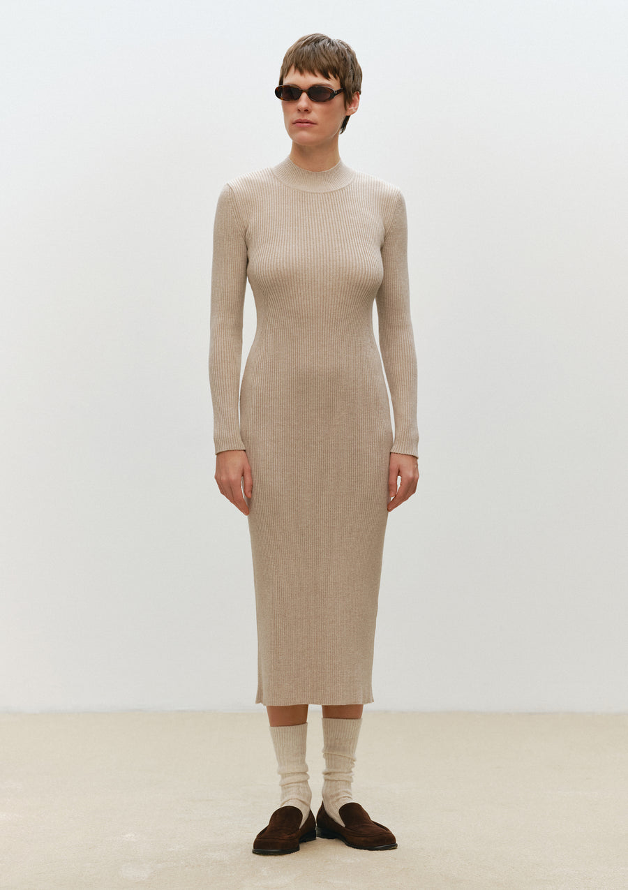 Ribbed Knit Dress in sand