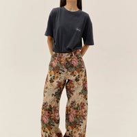 Jacquard Pants With Floral Print