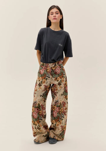 Jacquard Pants With Floral Print