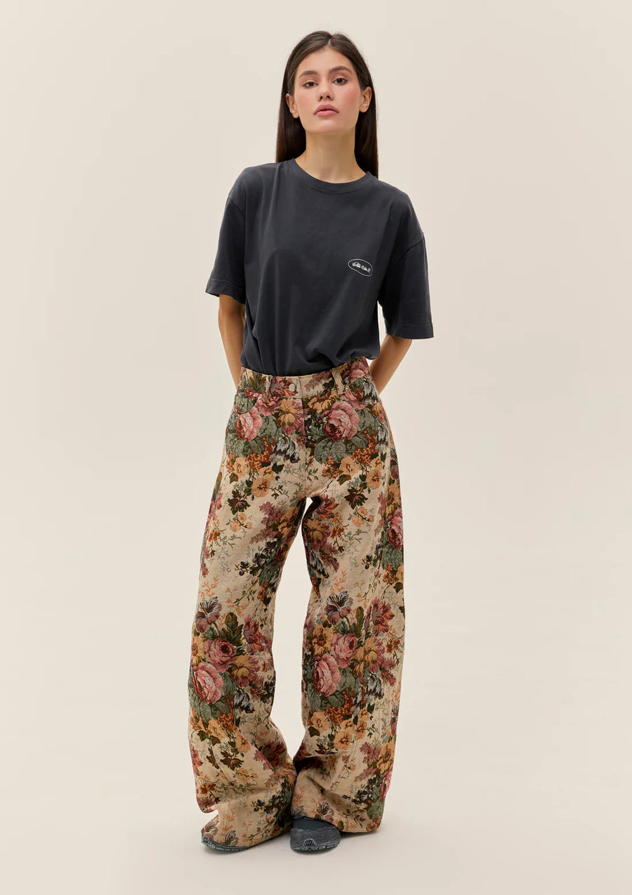 Jacquard Pants With Floral Print