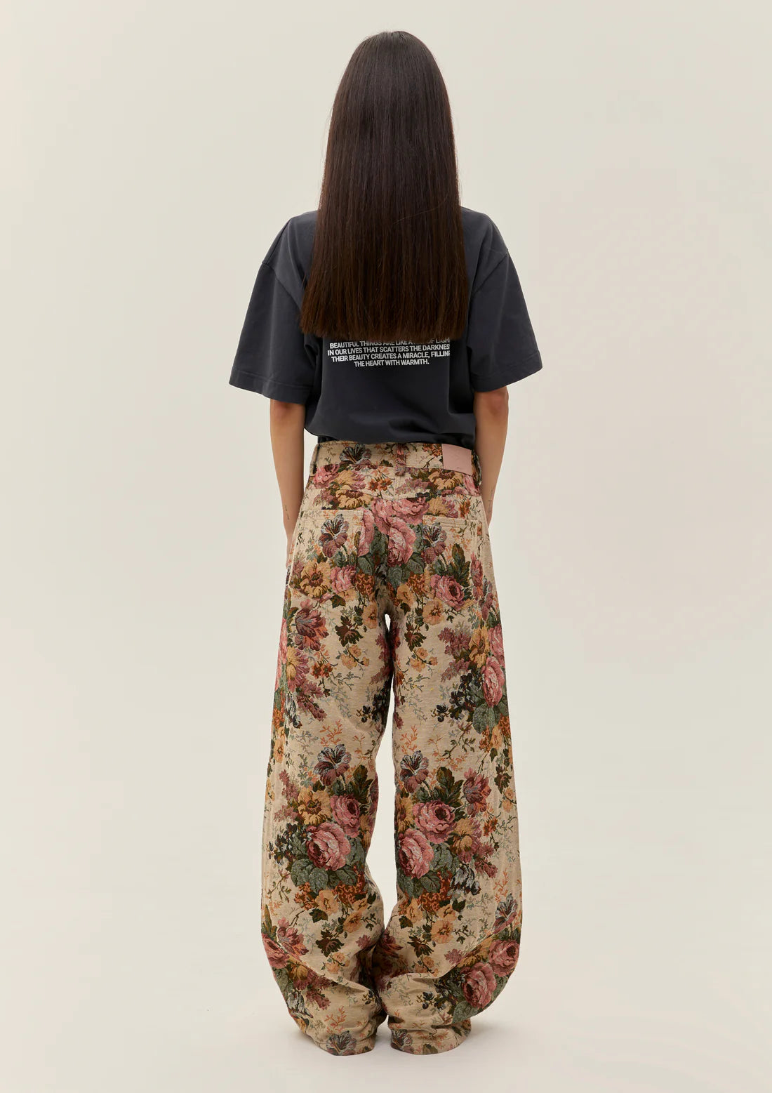 Jacquard Pants With Floral Print