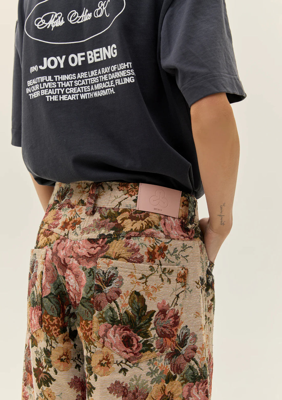 Jacquard Pants With Floral Print