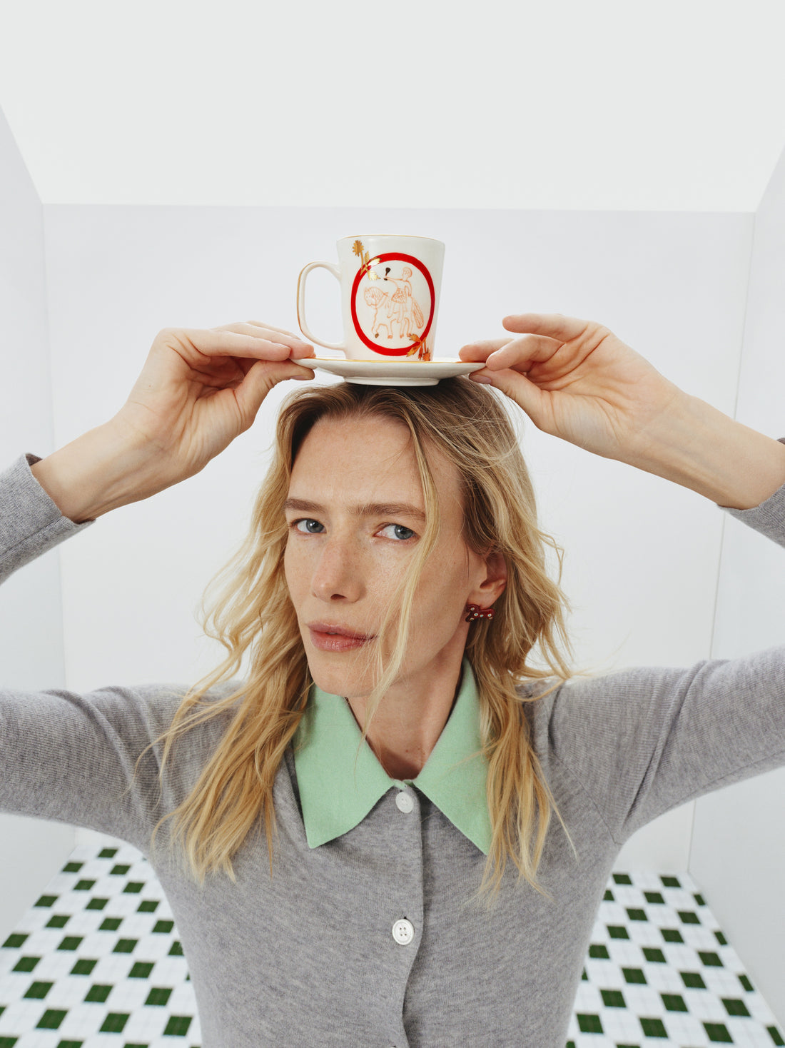Horseman Tea Cup and Pink Saucer Set